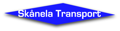 Skånela Transport blå logotype med vit text